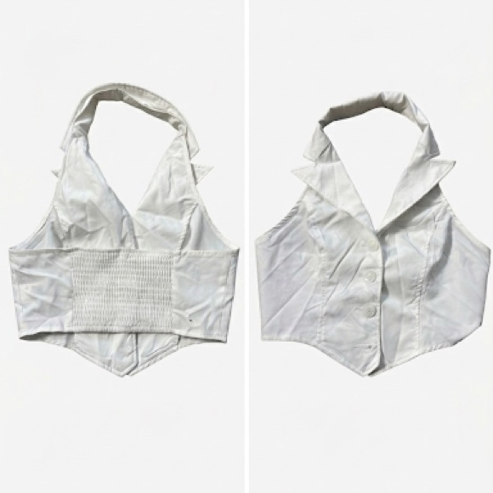 SHEIN White Halter Button-Front Crop Vest